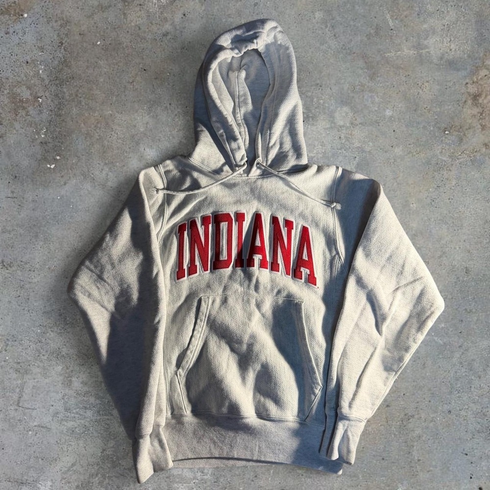 Champion Reverse Weave Indiana Hoosiers Gray Hoodie Mens XS Indiana Spellout